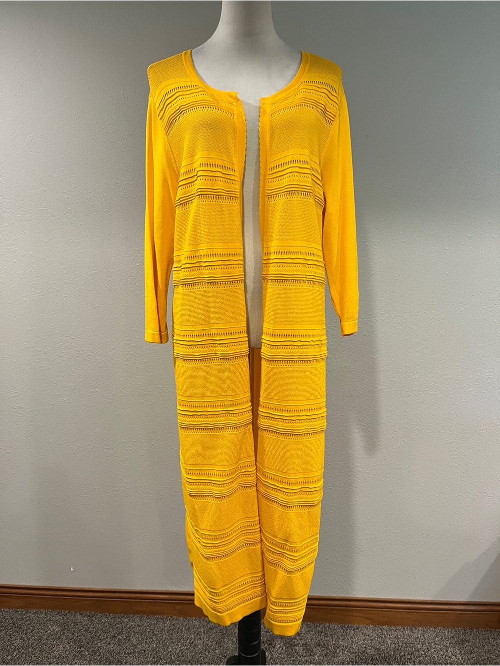 New York & Co‎ Long Yellow Open-Front Knit Cardigan size XL